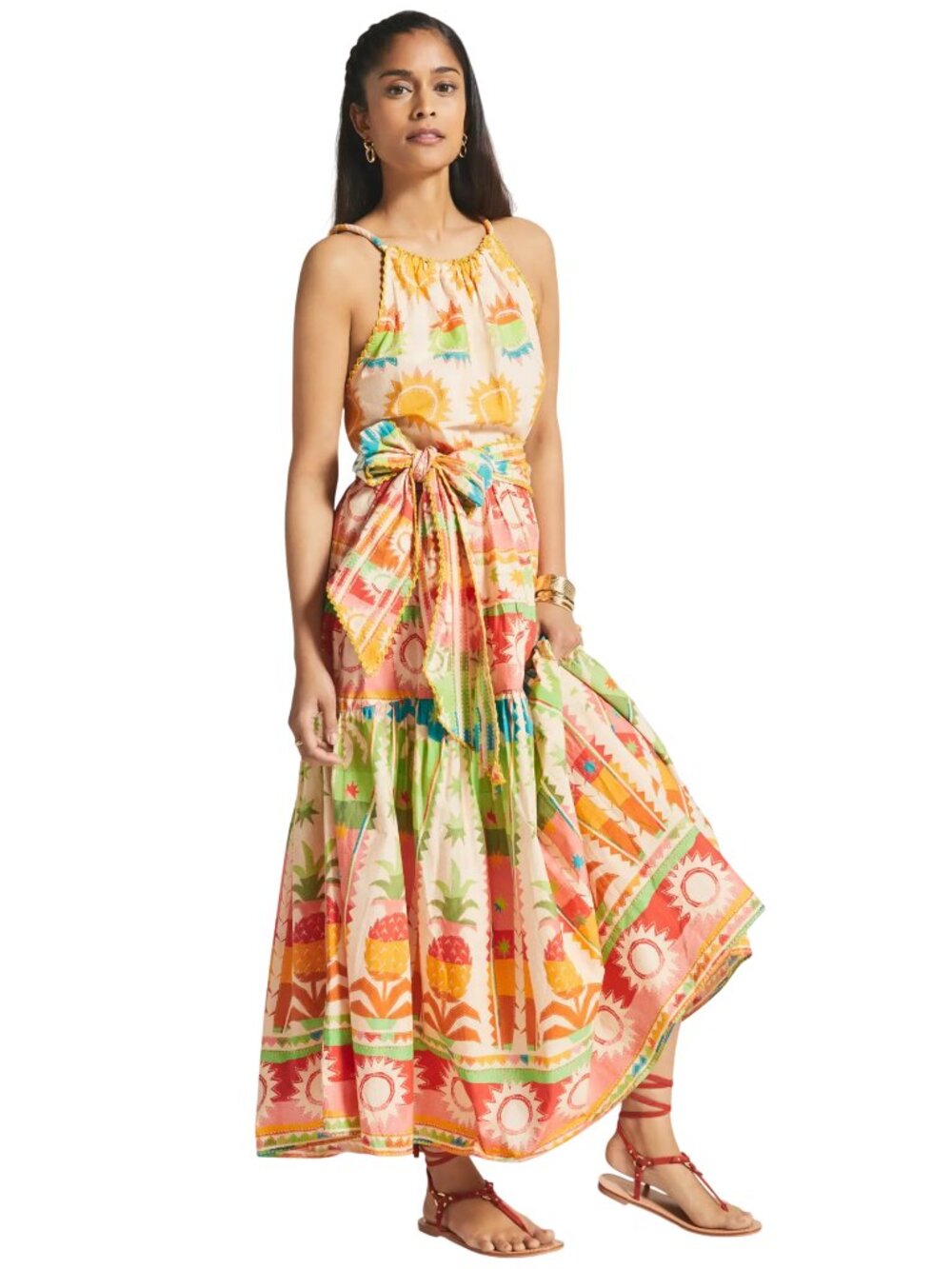 Farm Rio Multi-Print Halter Maxi Dress size S small rainbow Anthropologie sun